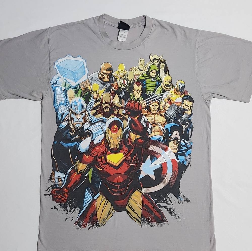 Marvel Shirt Adult Medium Ironman Thor Captain America Mad Engine Mens G…